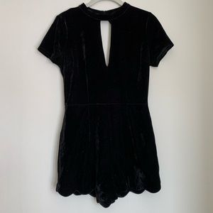 BLACK VELVET ROMPER WITH LACE OPEN BACK
